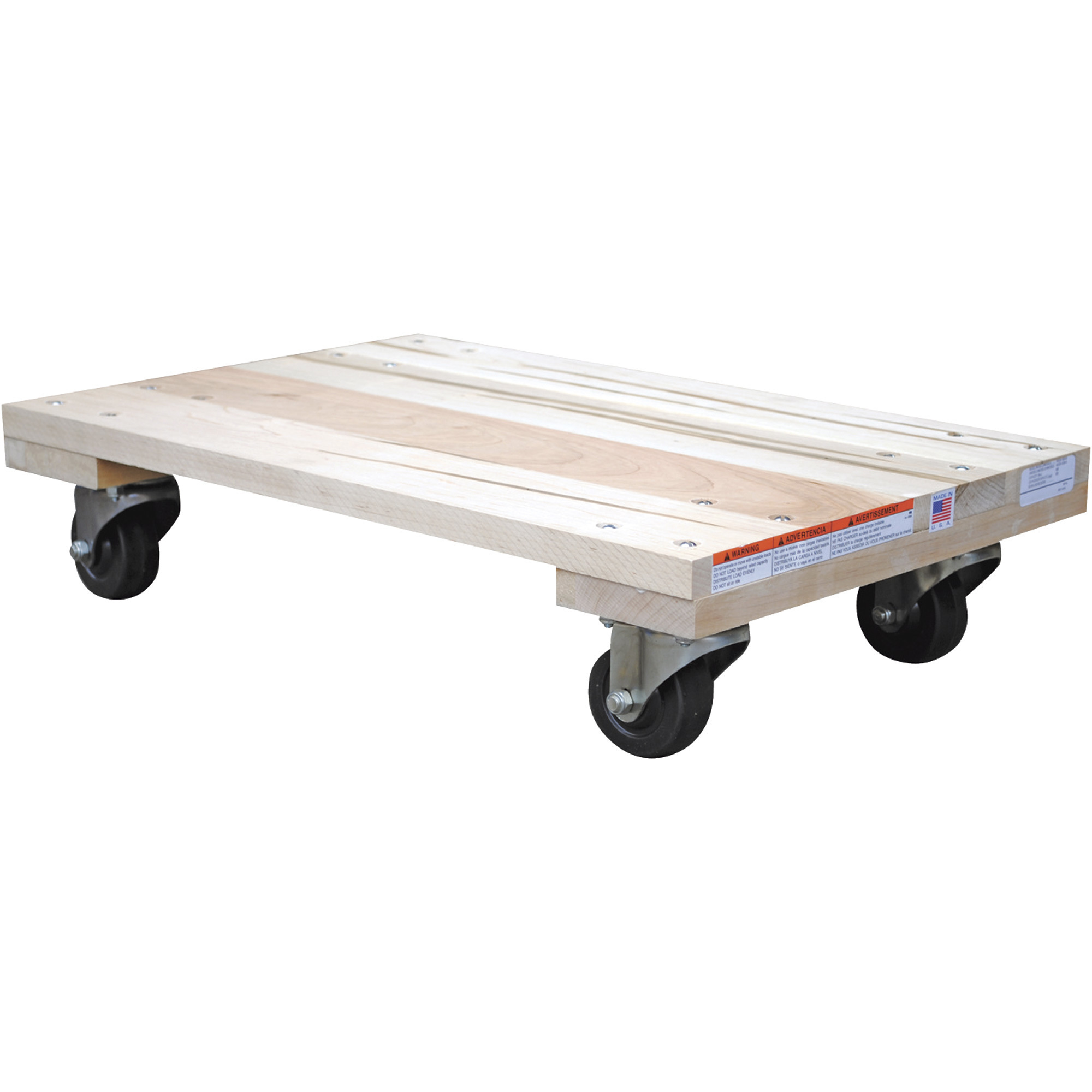 Vestil Solid-Deck Hardwood Dolly - 24in. x 16in., 1,200-Lb. Capacity, Rubber Casters, Model# HDOS-1624-12
